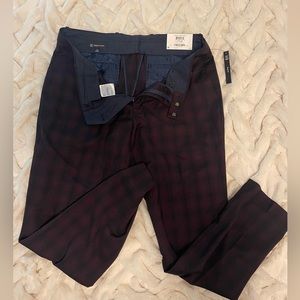 INC Skinny Fit Check Suit Pants In Burgundy New